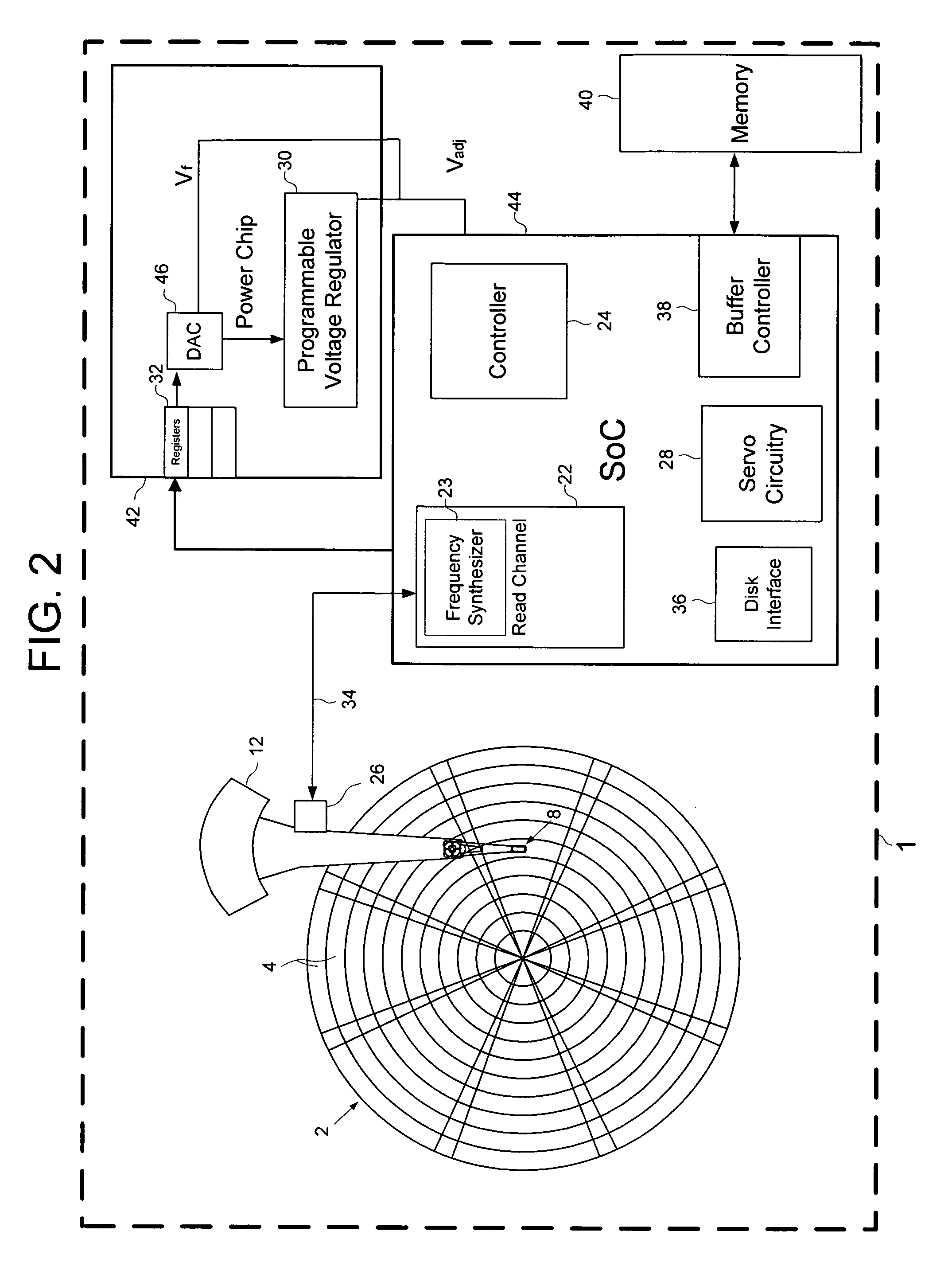 Adjusting voltage delivered to disk drive circuitry based on a selected zone