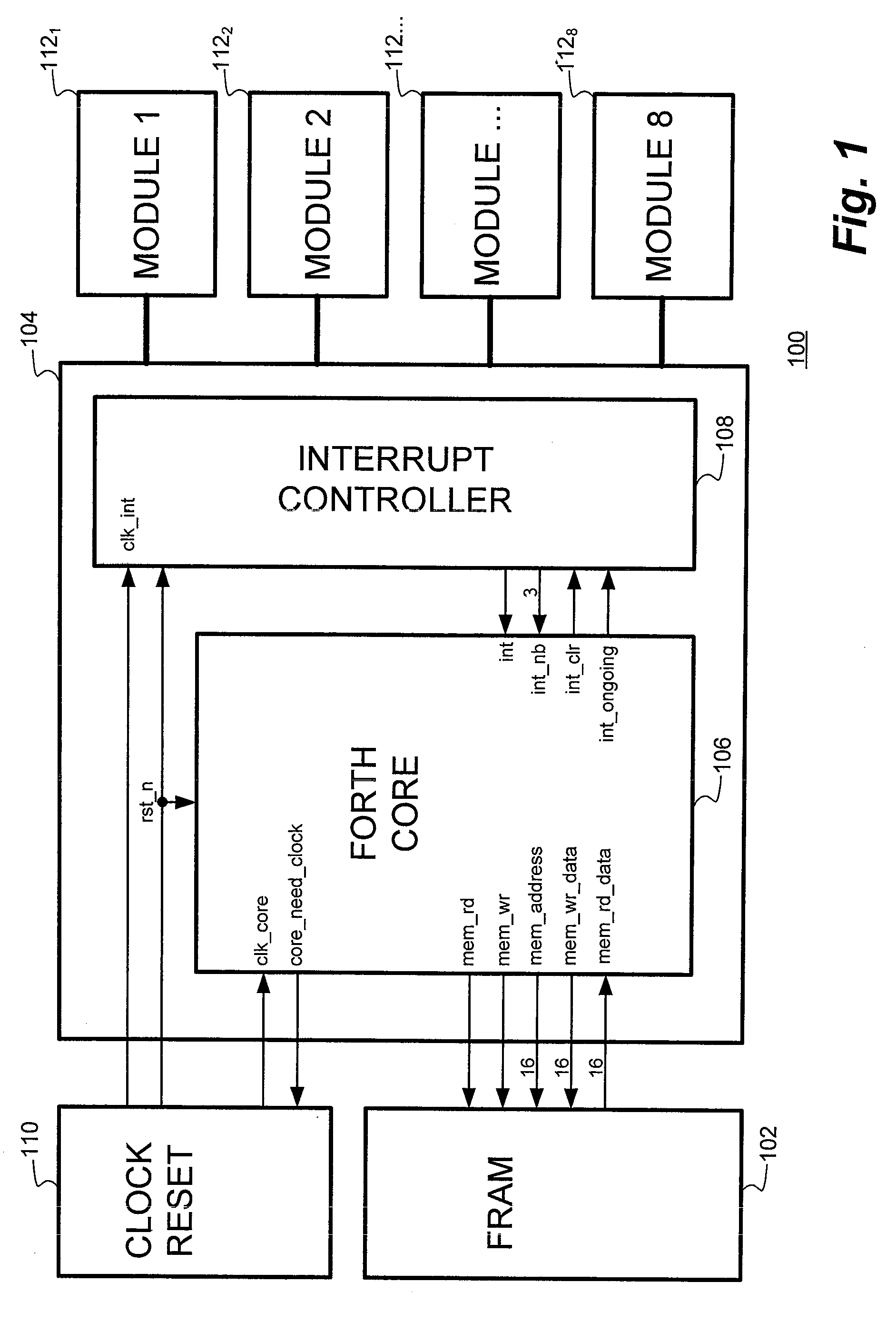 Stack processor using a ferroelectric random access memory (F-RAM) for code space and a portion of the stack memory space having an instruction set optimized to minimize processor stack accesses