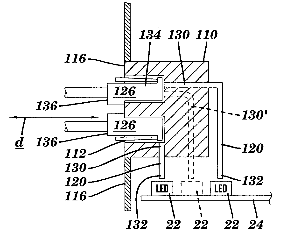 Modular receptacle assembly and interface with integral optical indication