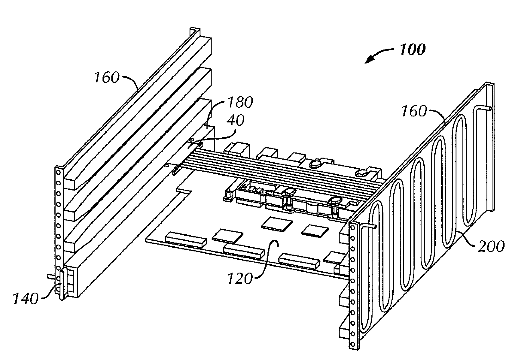 Thermal transfer technique using heat pipes with integral rack rails