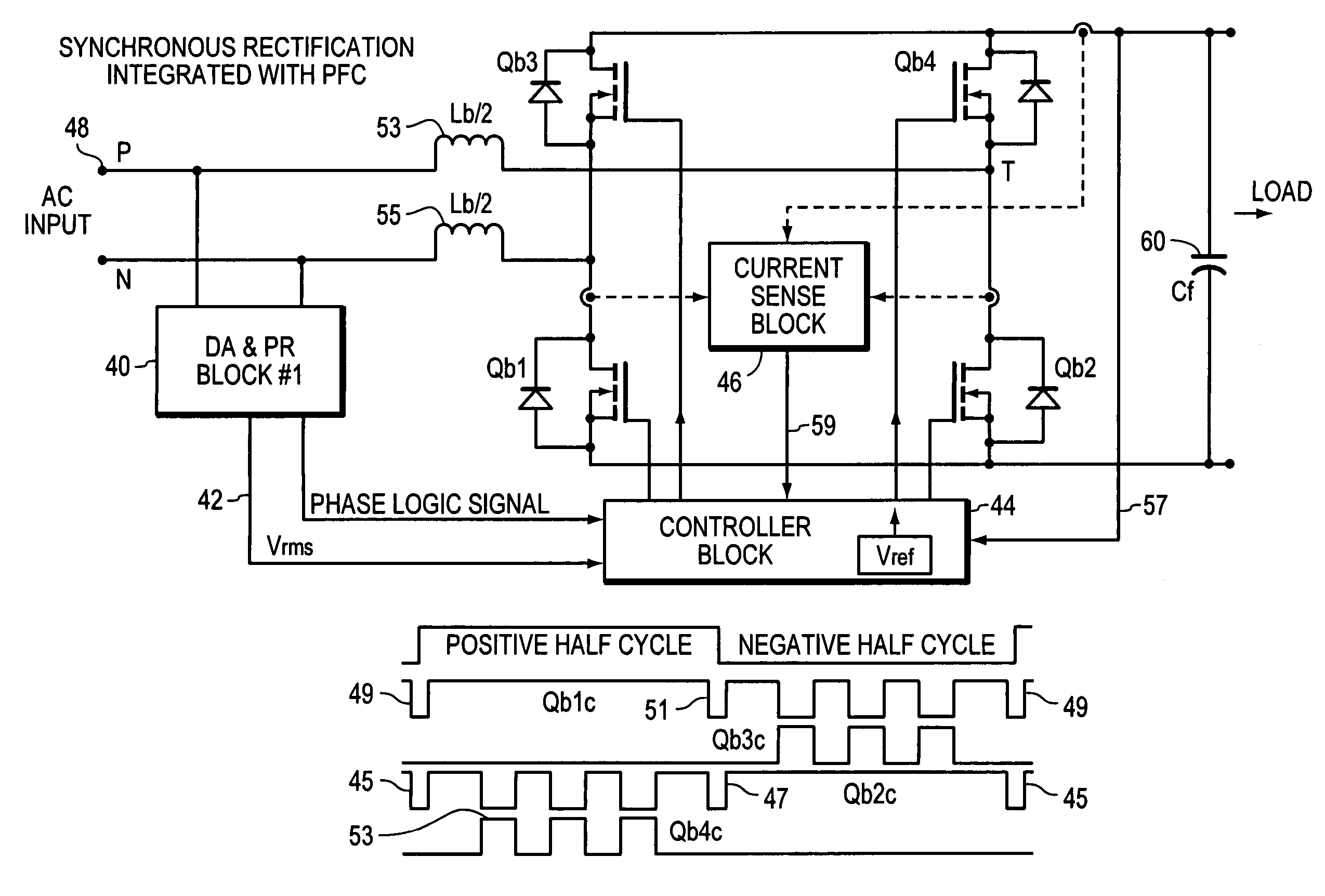 Vrms and rectified current sense full-bridge synchronous-rectification integrated with PFC