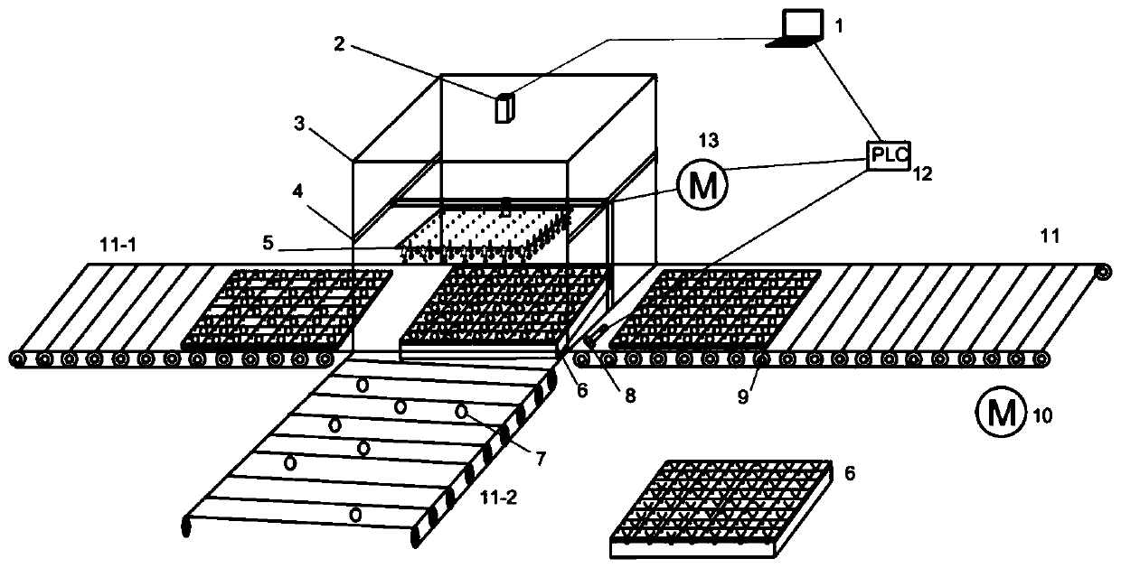 Machine vision selection device and method for infertile eggs in whole tray of hatching duck eggs