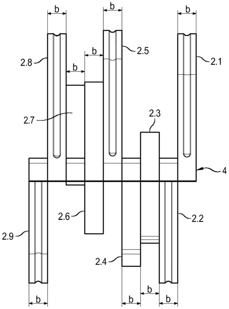 Filling material having strips with asymmetrical arch or wave shapes