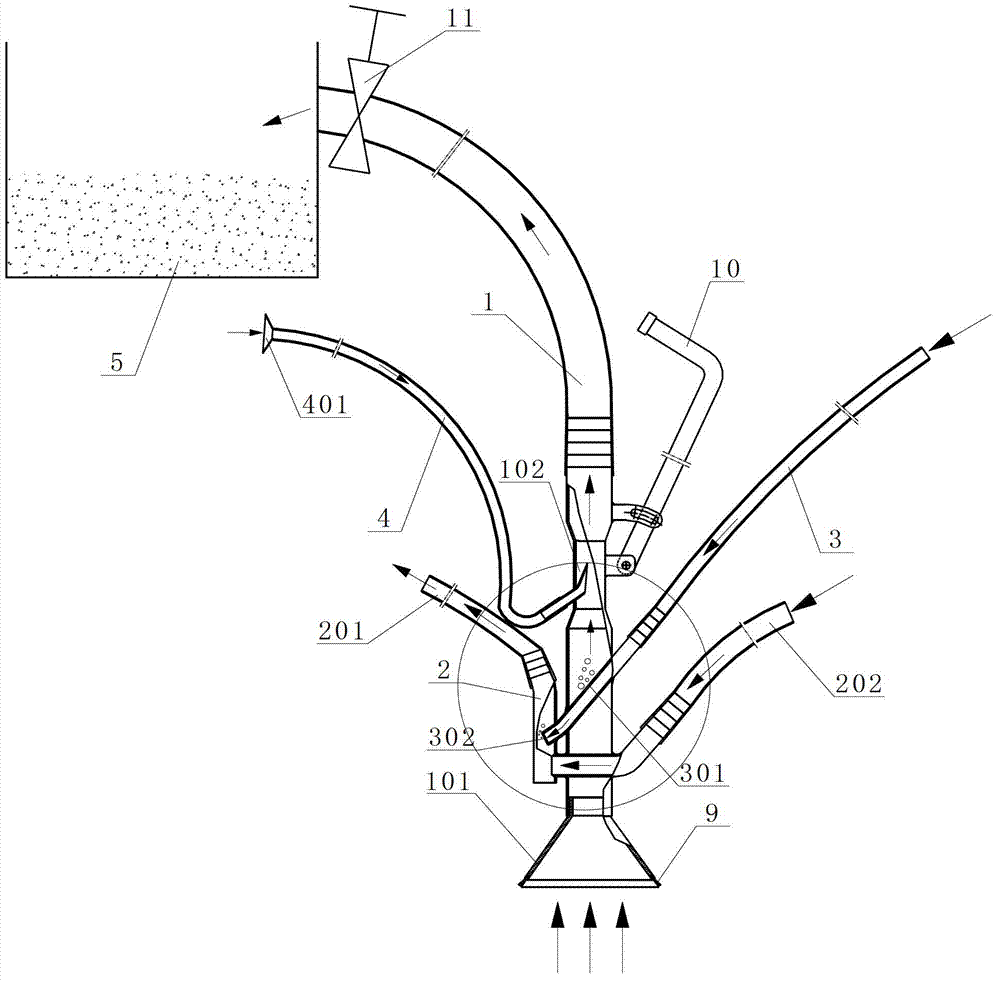 Air inflating, pollutant discharging and water injecting device for net cage culture