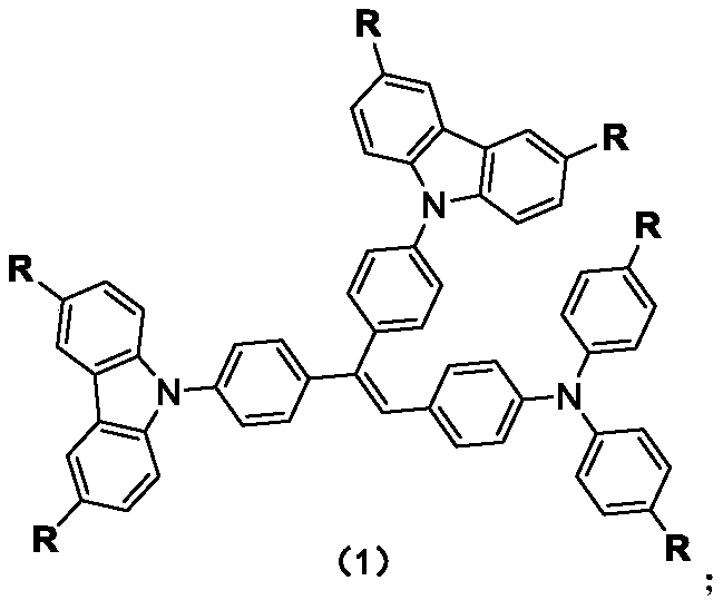 Carbazole-N-yldistyryltriphenylamine derivative hole-transport material and preparation method thereof