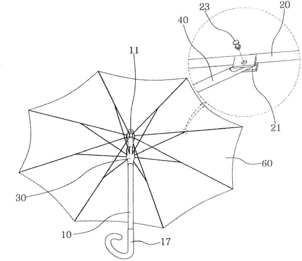 An umbrella that combines simple structure and does not rust for long-term use