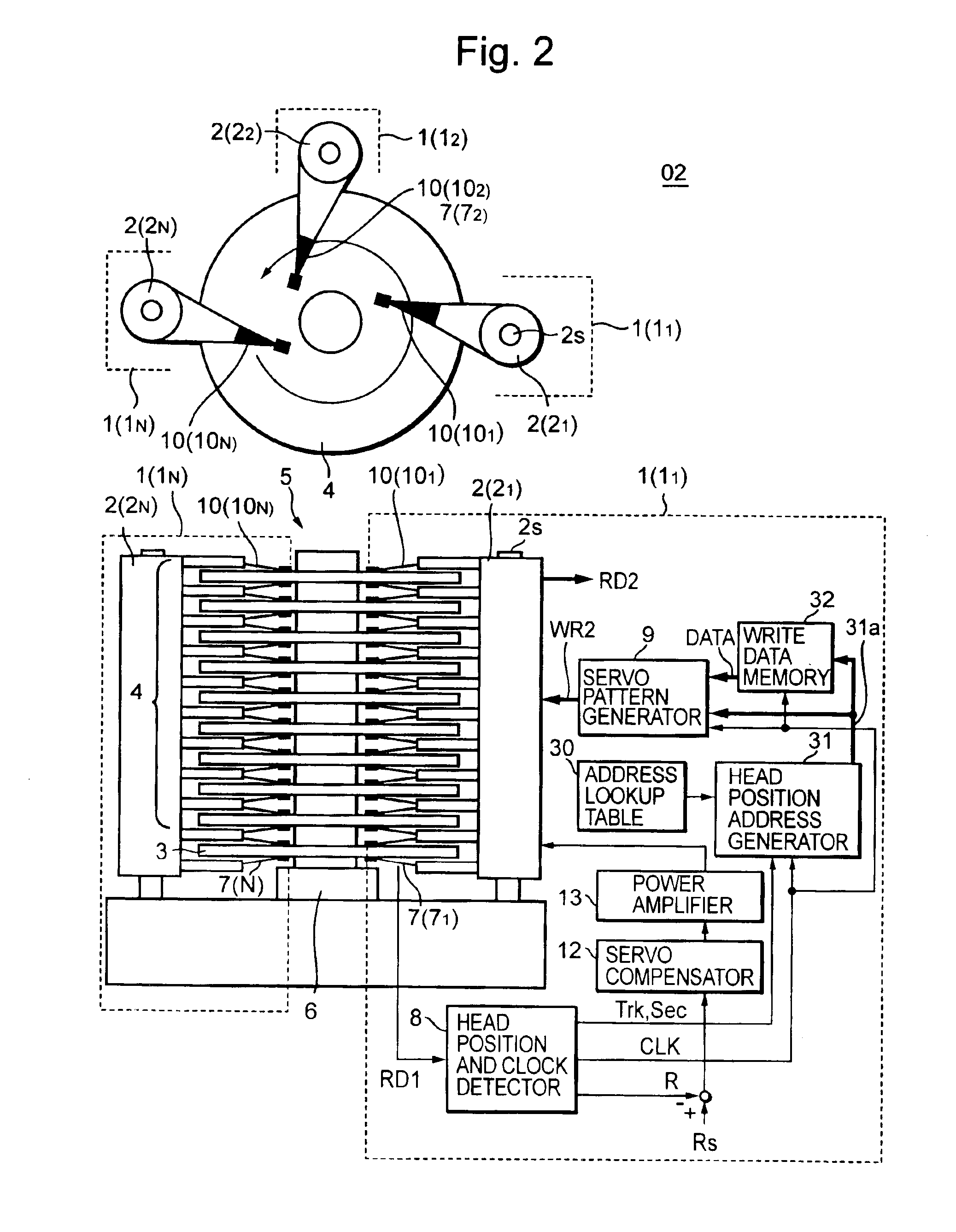Method for obtaining head positions in magnetic data writing apparatus