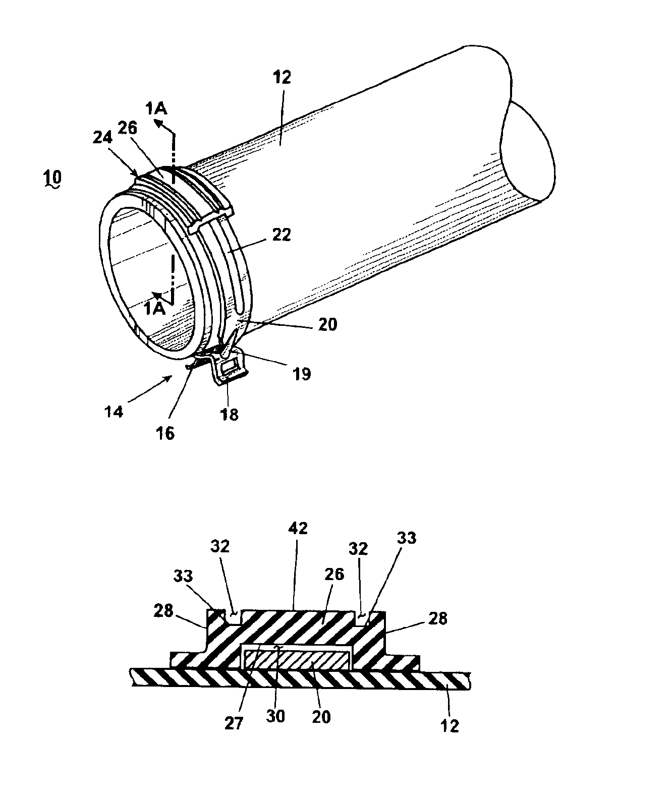 Hose with serviceable molded-on hose clamp