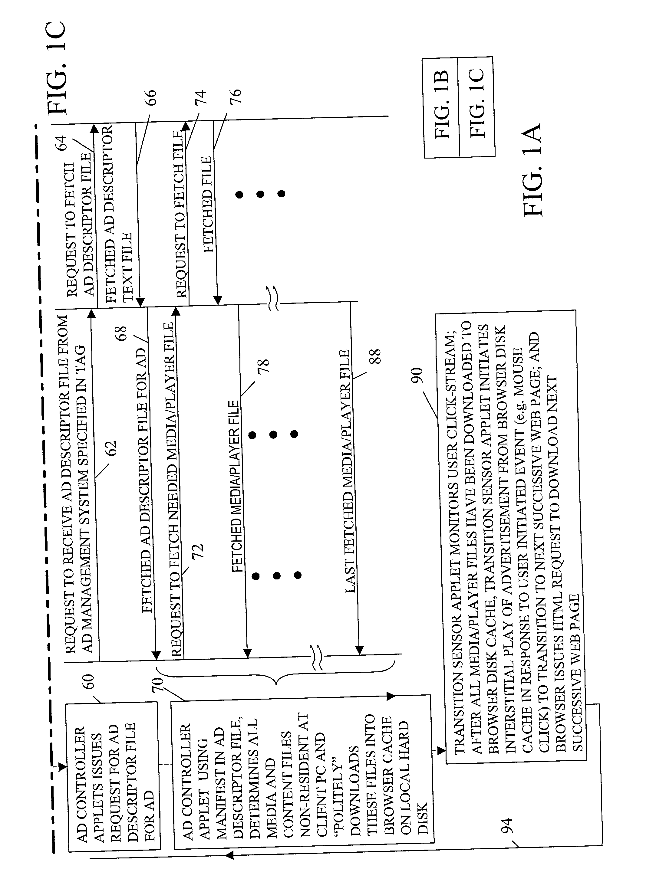 Apparatus and accompanying methods for network distribution and interstitial rendering of information objects to client computers
