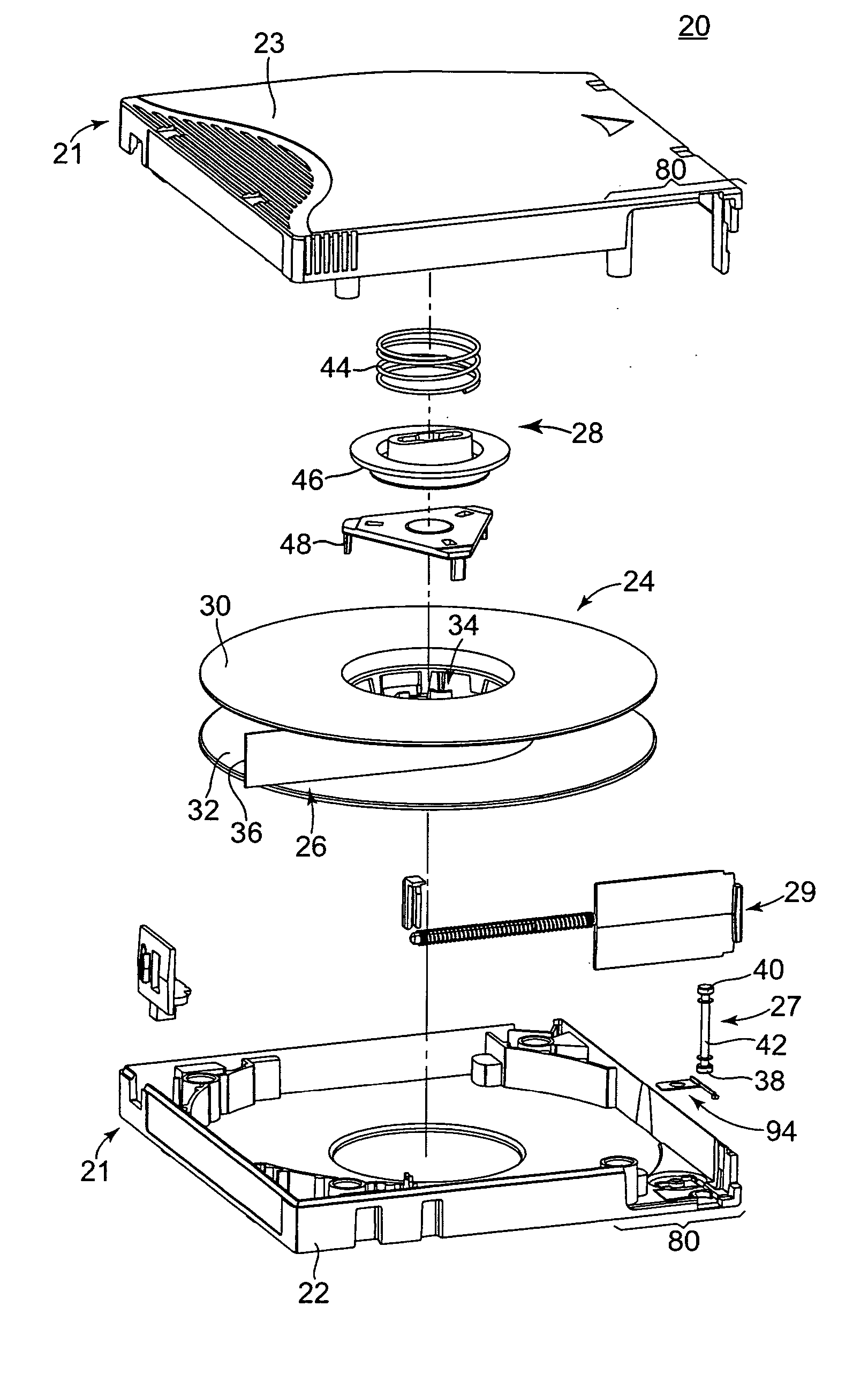 Data storage tape cartridge and leadering mechanism interaction