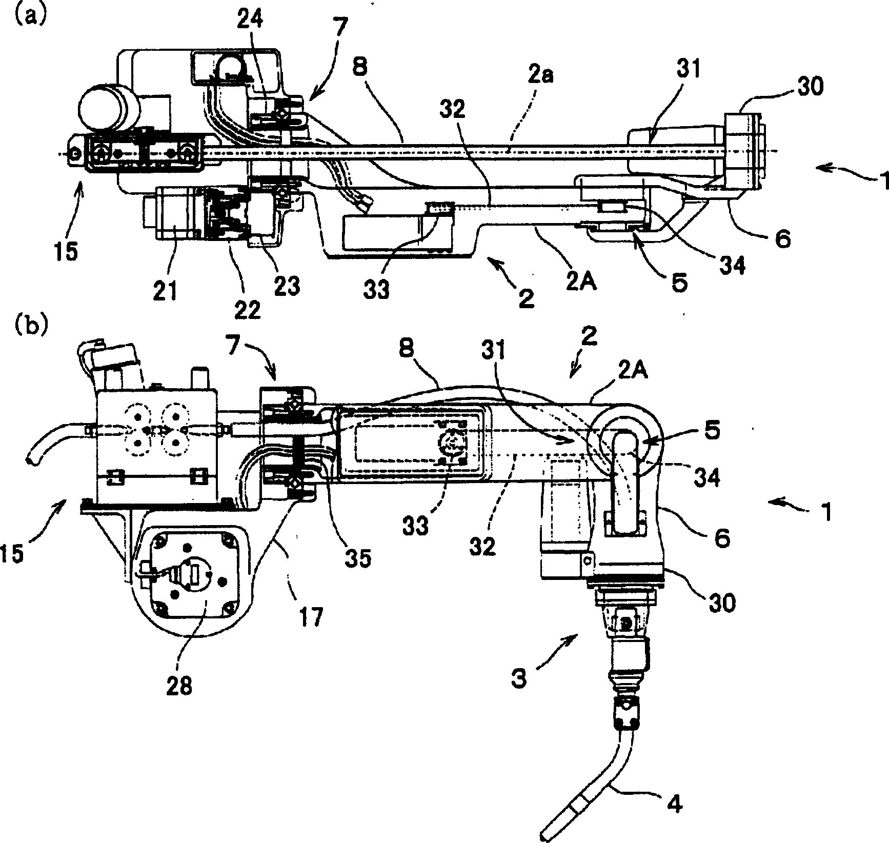 Cable arrangement for robot arm, and industrial robot utilizing the same