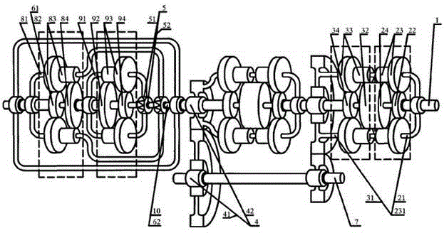 Combined type multi-gear simultaneous meshing speed changer