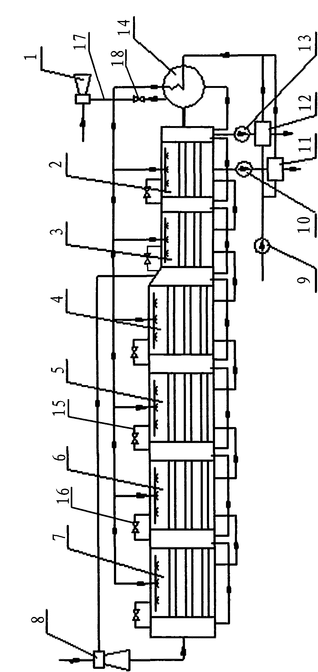 'Outside-cylinder series-connection type' non-condensable gas removing device in low-temperature multi-effect distillation seawater desalination system