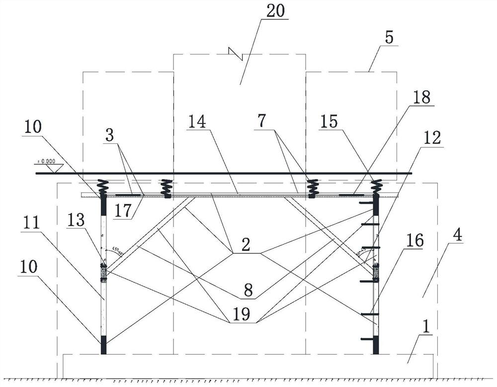 Upward-moving foundation for deep foundation pit engineering elevator