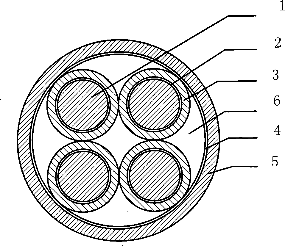Copper coated aluminum four-core flame-retardant flexible electric cable and manufacturing method thereof