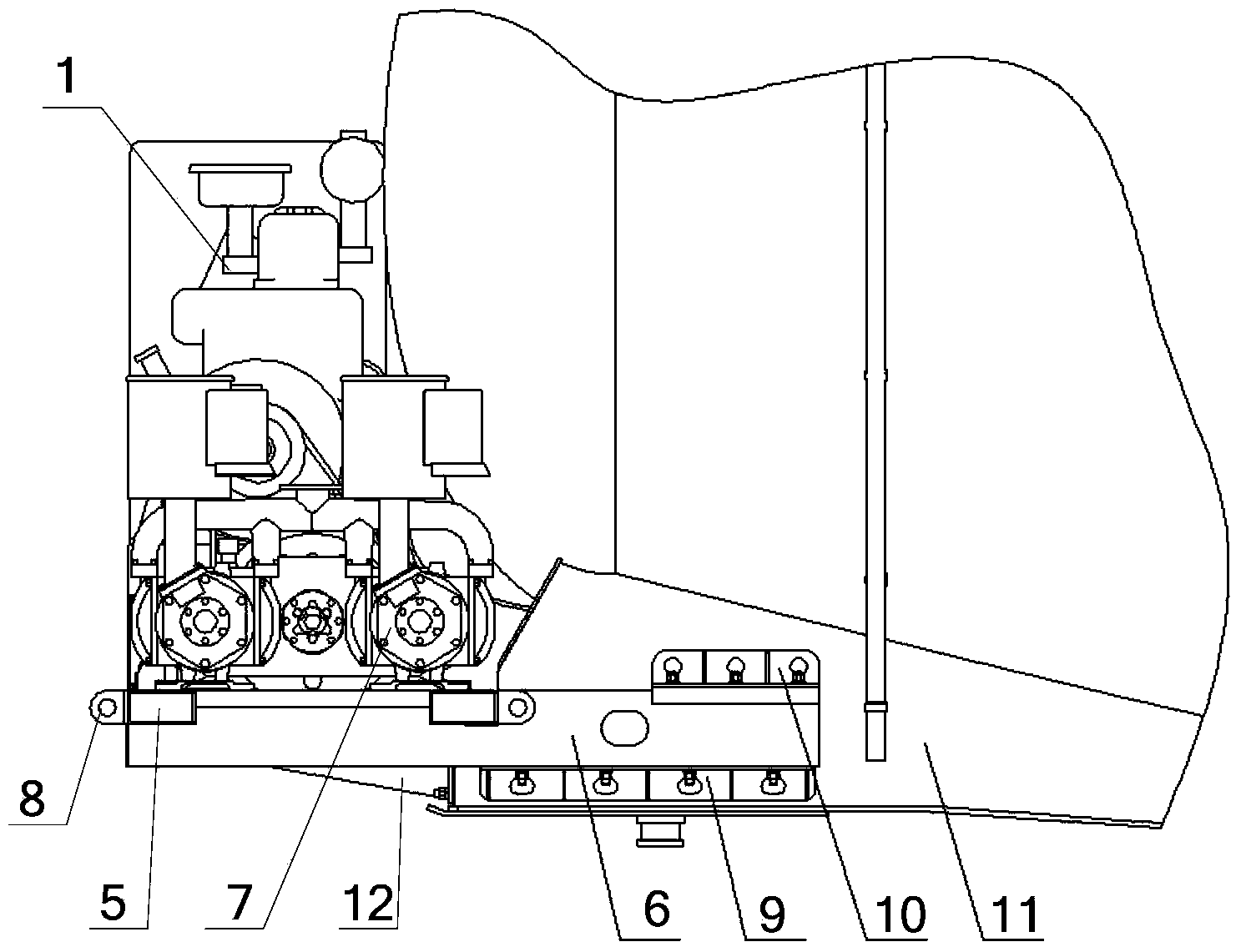 Transmission assembly device and bulk cement semitrailer