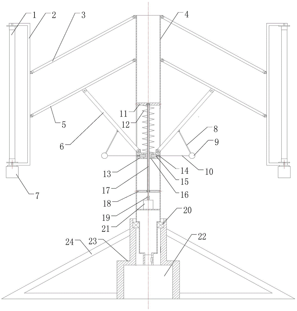 Vertical axis wind turbine with protecting device capable of adjusting wind wheel radius