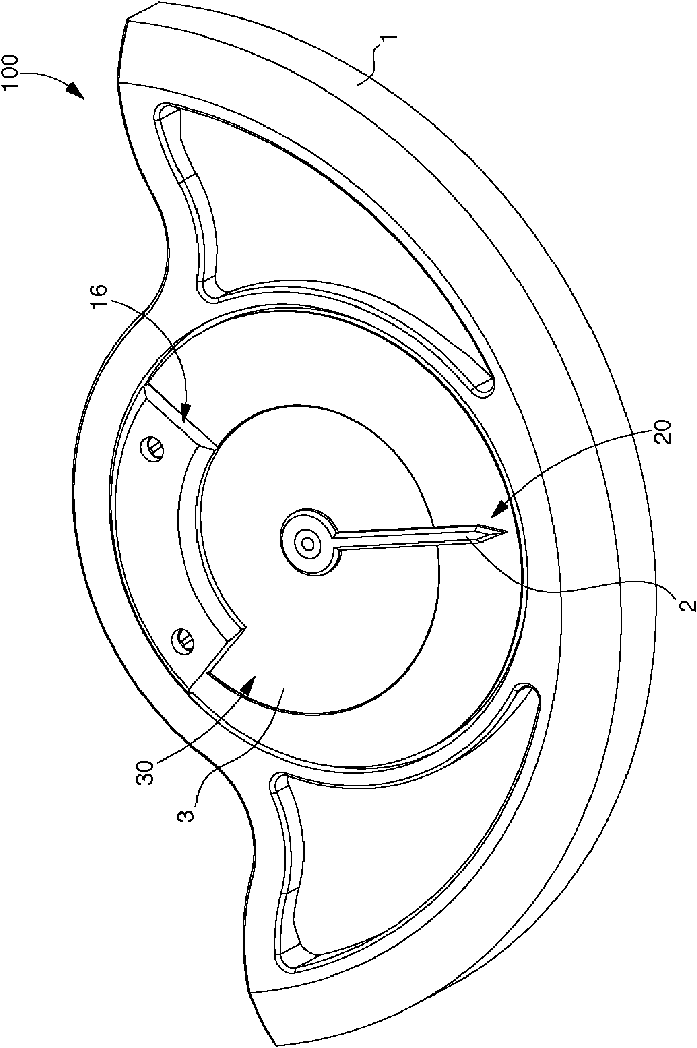 Power reserve indicator built into the oscillating weight of a movement with automatic winding