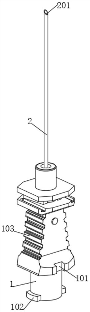A self-aligning needle seat