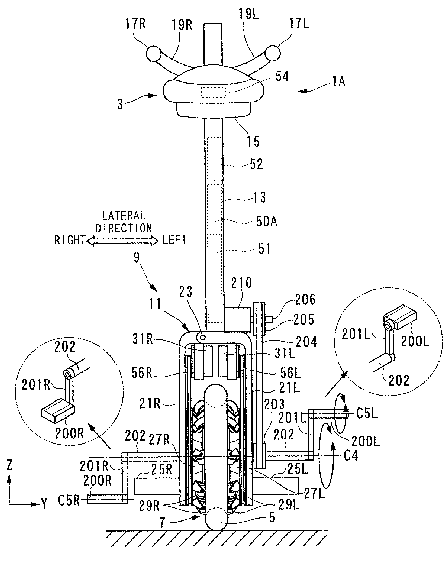 Control device of inverted pendulum type vehicle