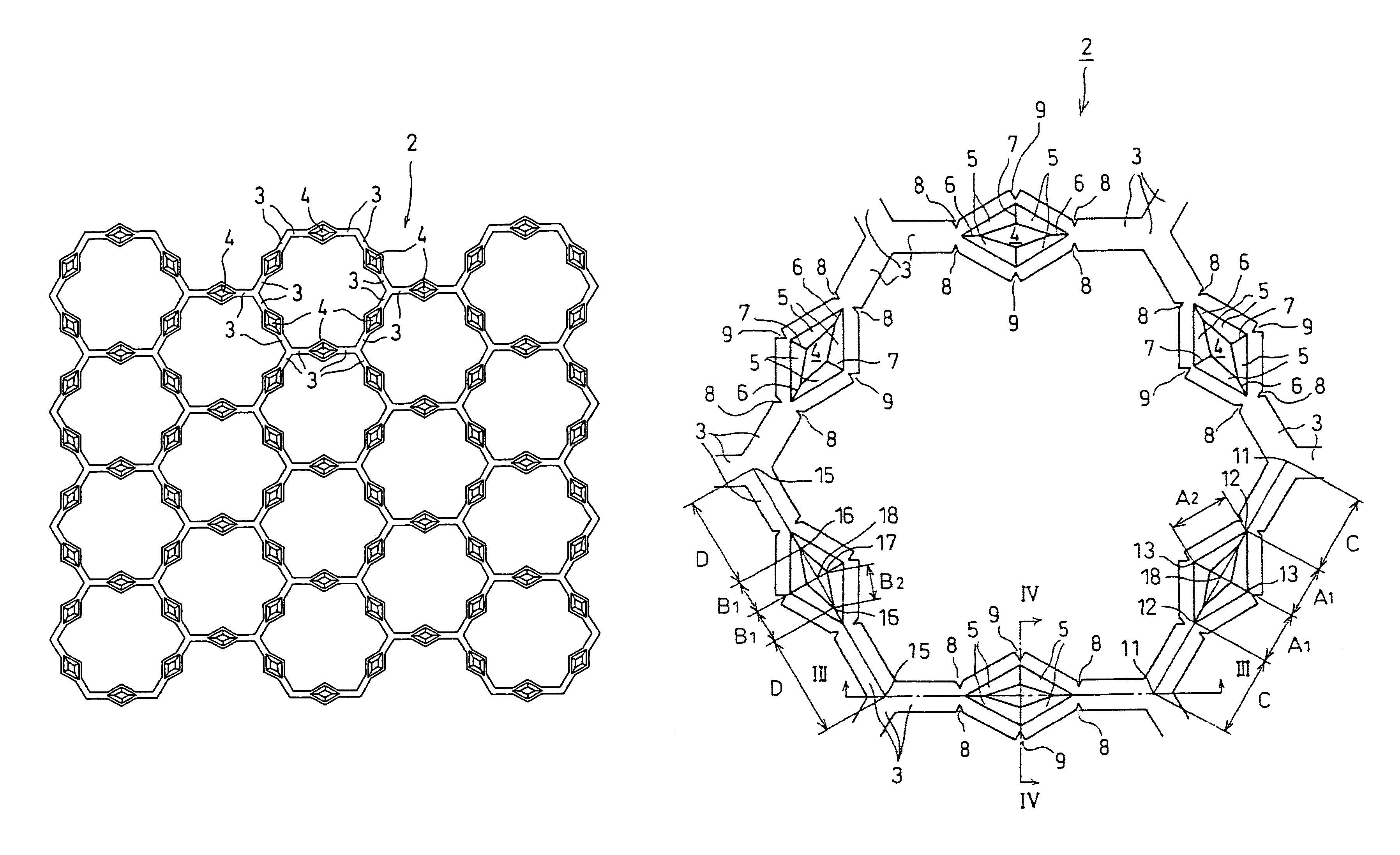 Openinged polygonal rib structure and polygonal rib structure