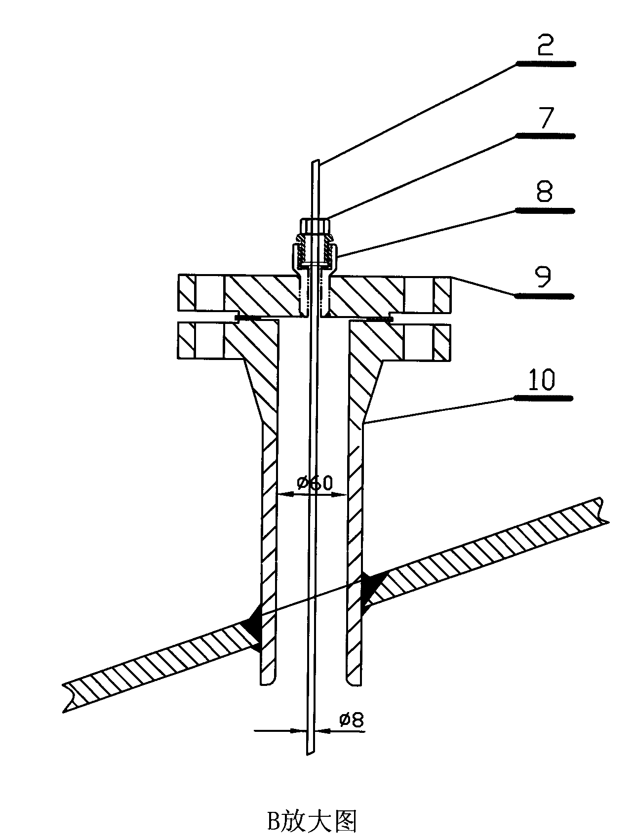 Device for installing thermocouple on reactor in propenoic acid production