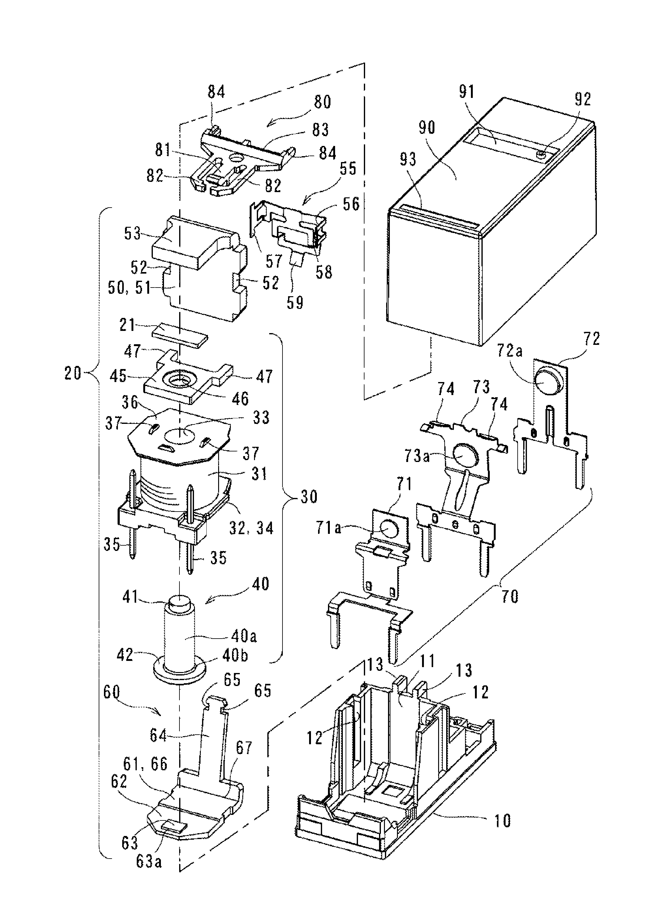 Electromagnet device and electromagnetic relay using the same