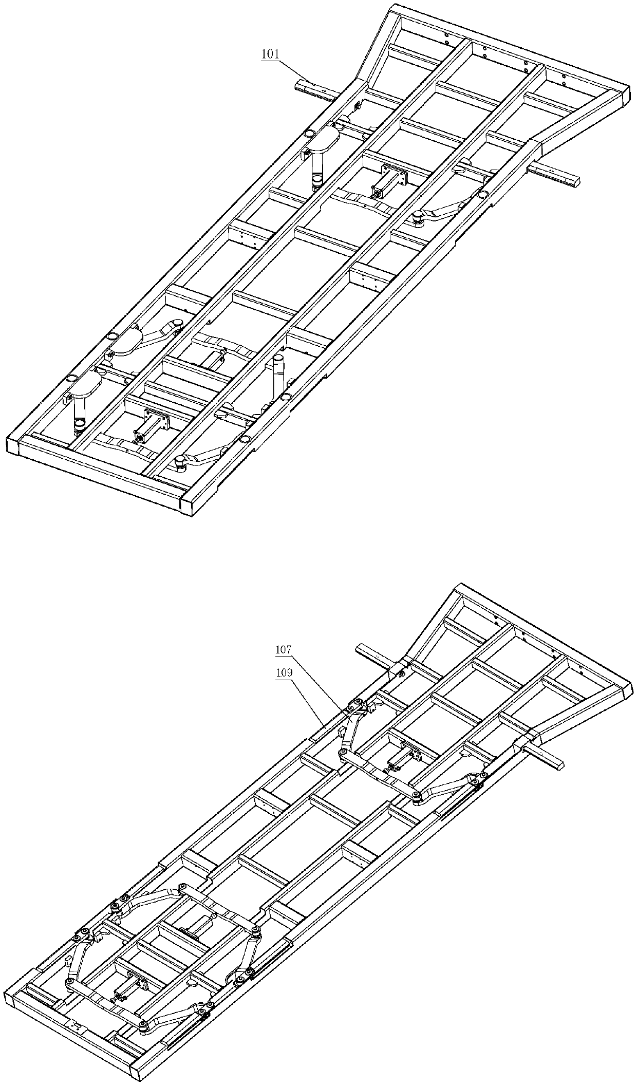 Tire clamping and folding device for automobile handling AGV (automatic guided vehicle)