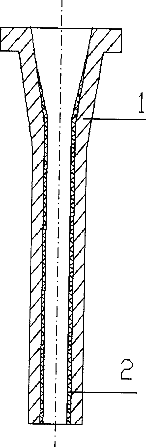 Long nozzle in composite structure free from prewarming