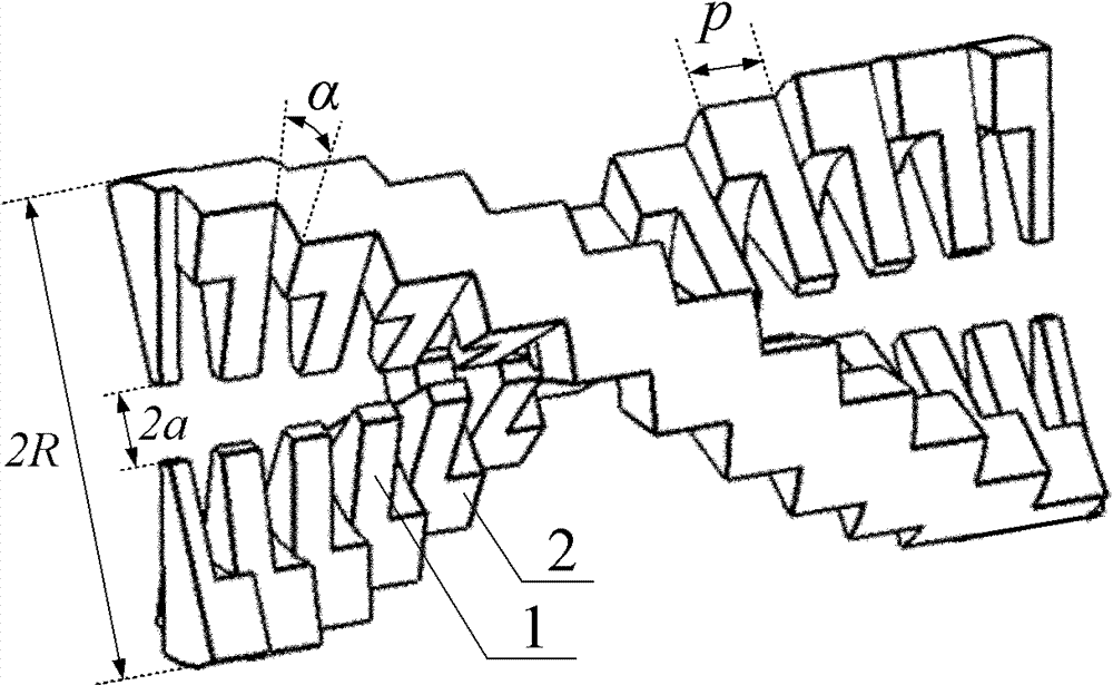 Energy coupling device suitable for winding double comb teeth slow wave structure