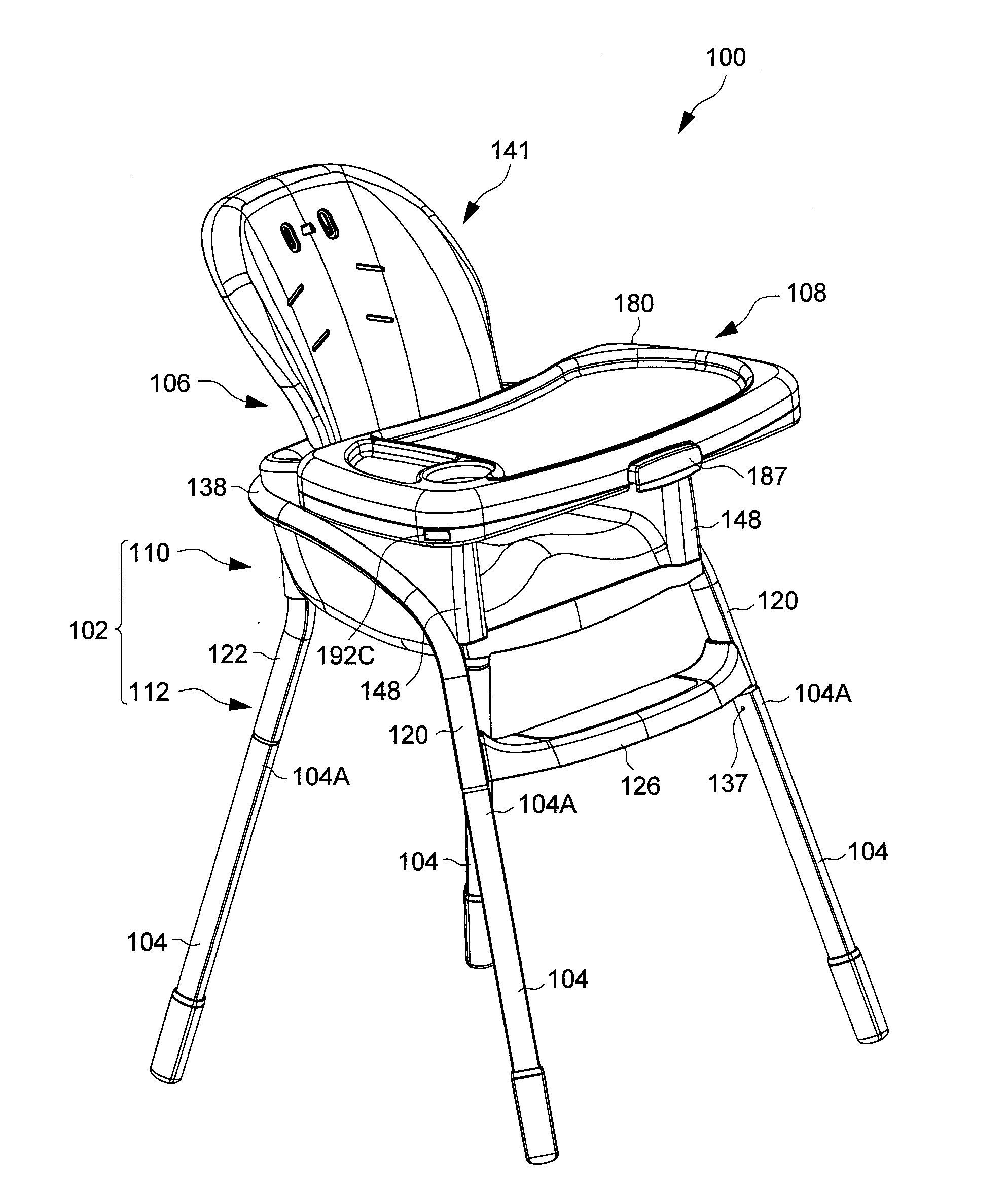 Convertible Highchair Assembly Having a Removable Tray