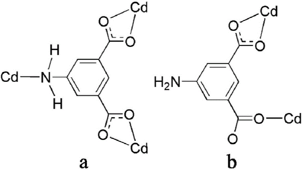 Cadmium (II) metal organic complex based on 5-amino isophthalic acid influenced by solvent and preparation method thereof