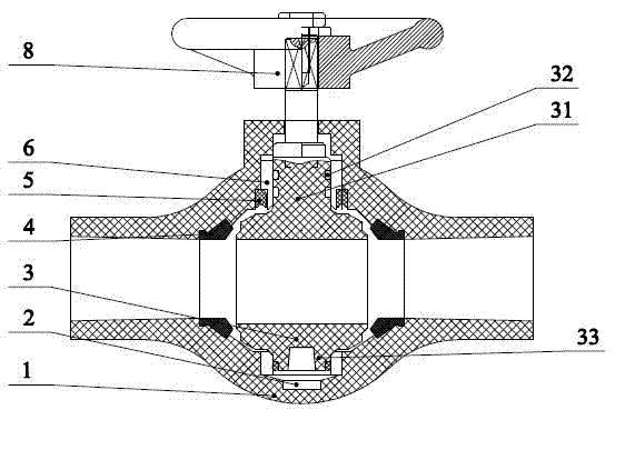 Processing method of eccentric sphere embedded plastic ball valve and product thereof