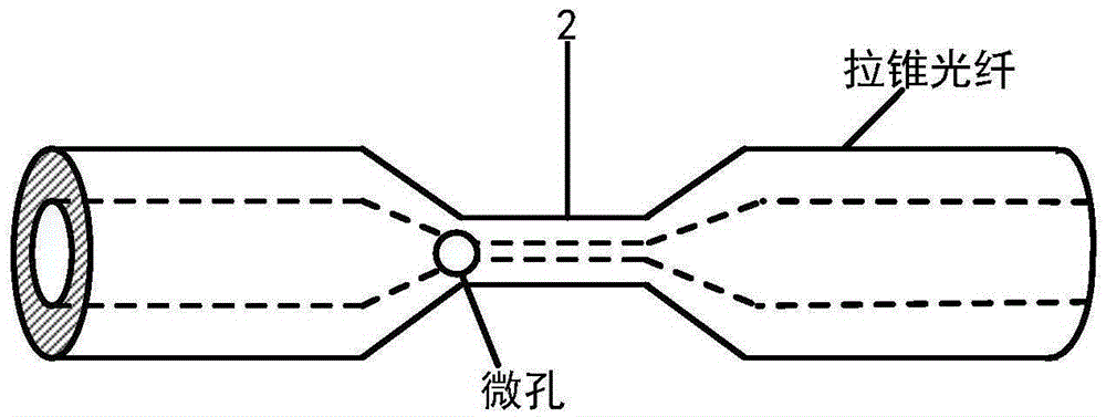 A microhole single-mode glass fiber optic liquid refractive index sensor in cone area