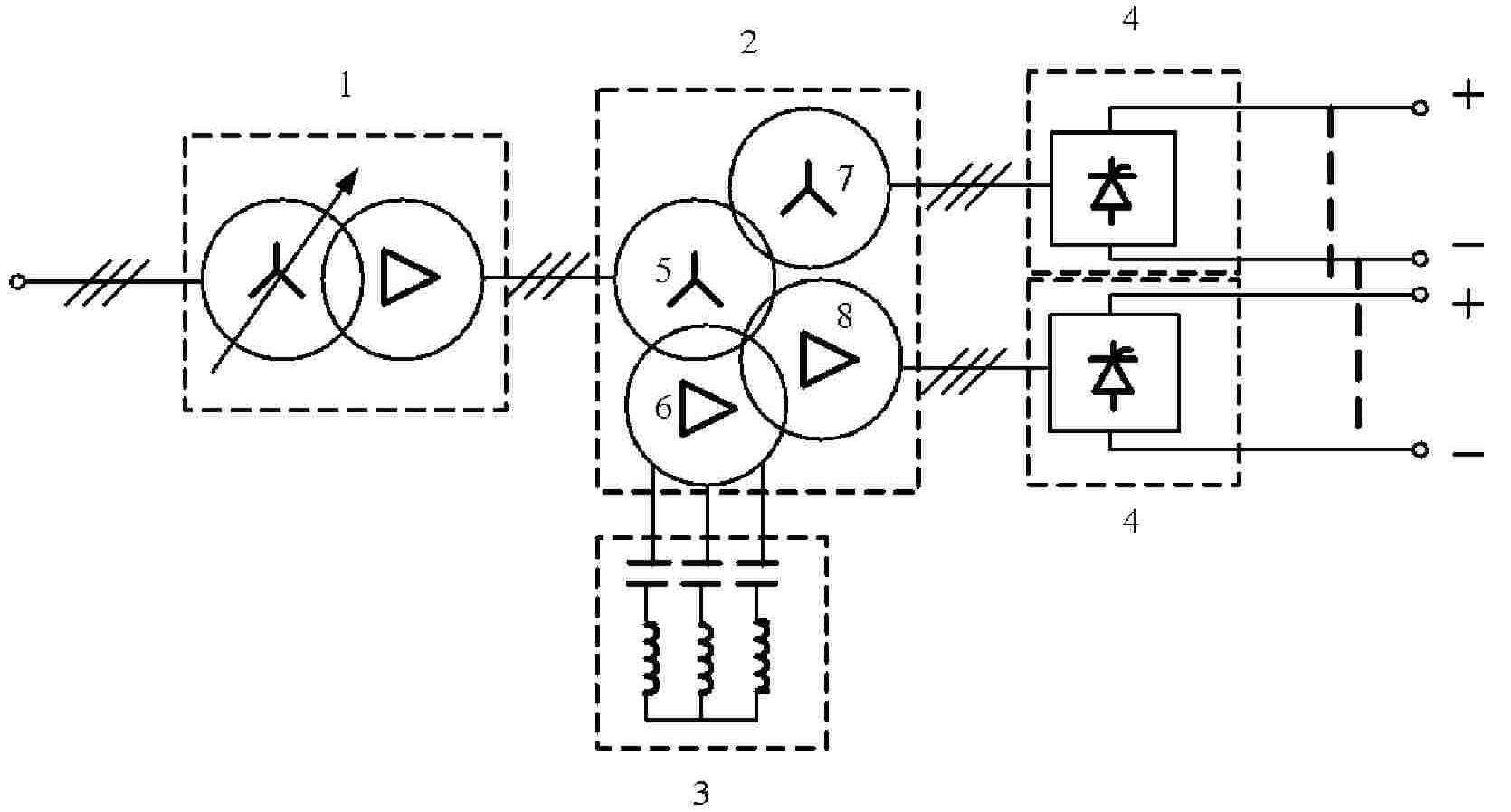 Induction and phase-shifting rectifier transformer