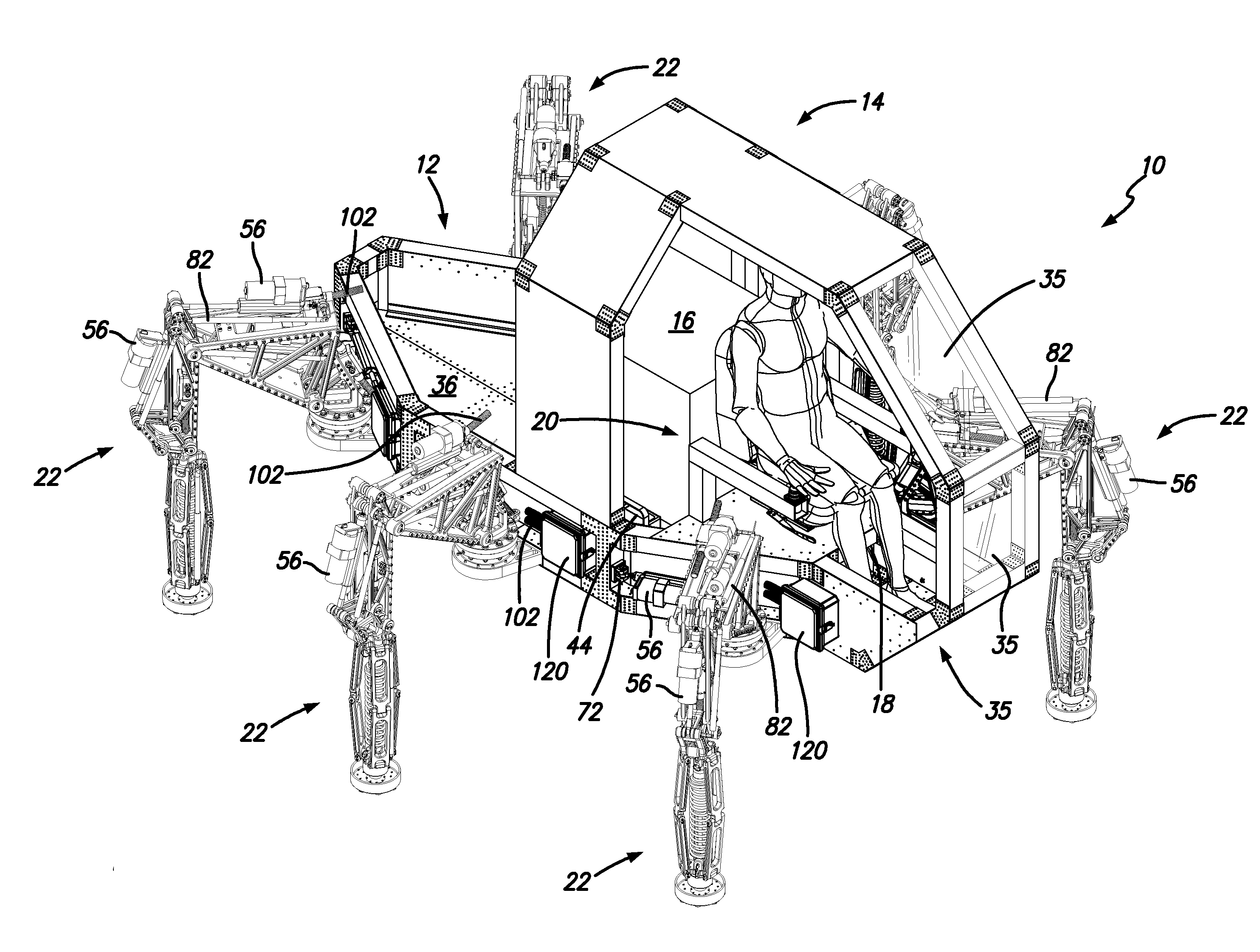 Statically stable walking machine and power system therefor