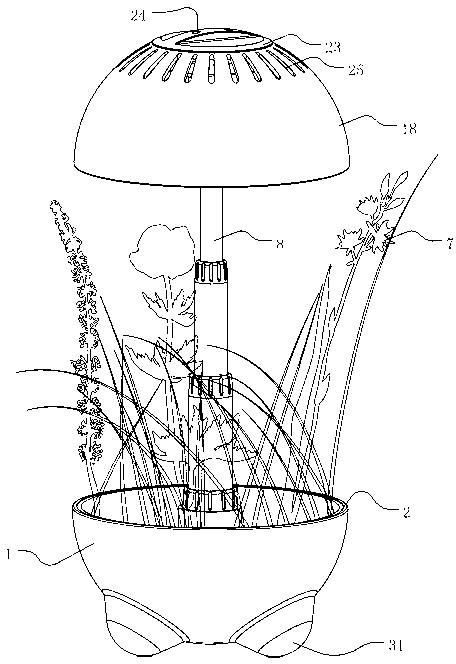 Plant growing device with air purification and fragrance functions