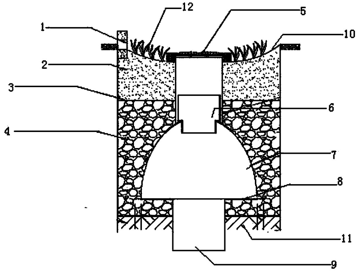 Vegetated ditch rainwater drainage pipe gallery system and construction method