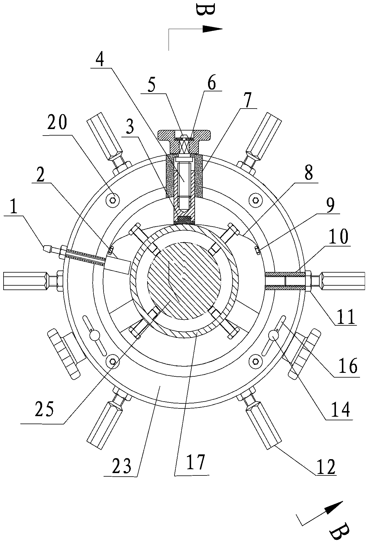 Adjustable middle support device for machining overlength shaft