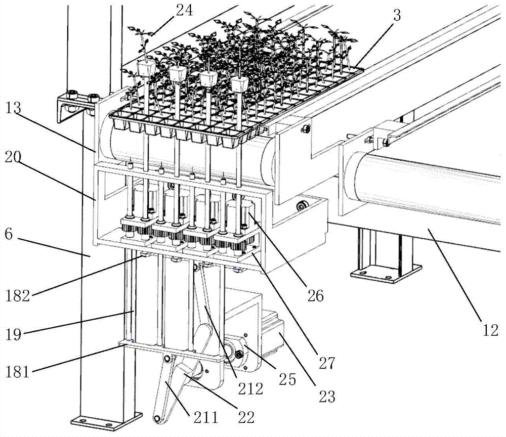 Potted seedling lifting and rotating device