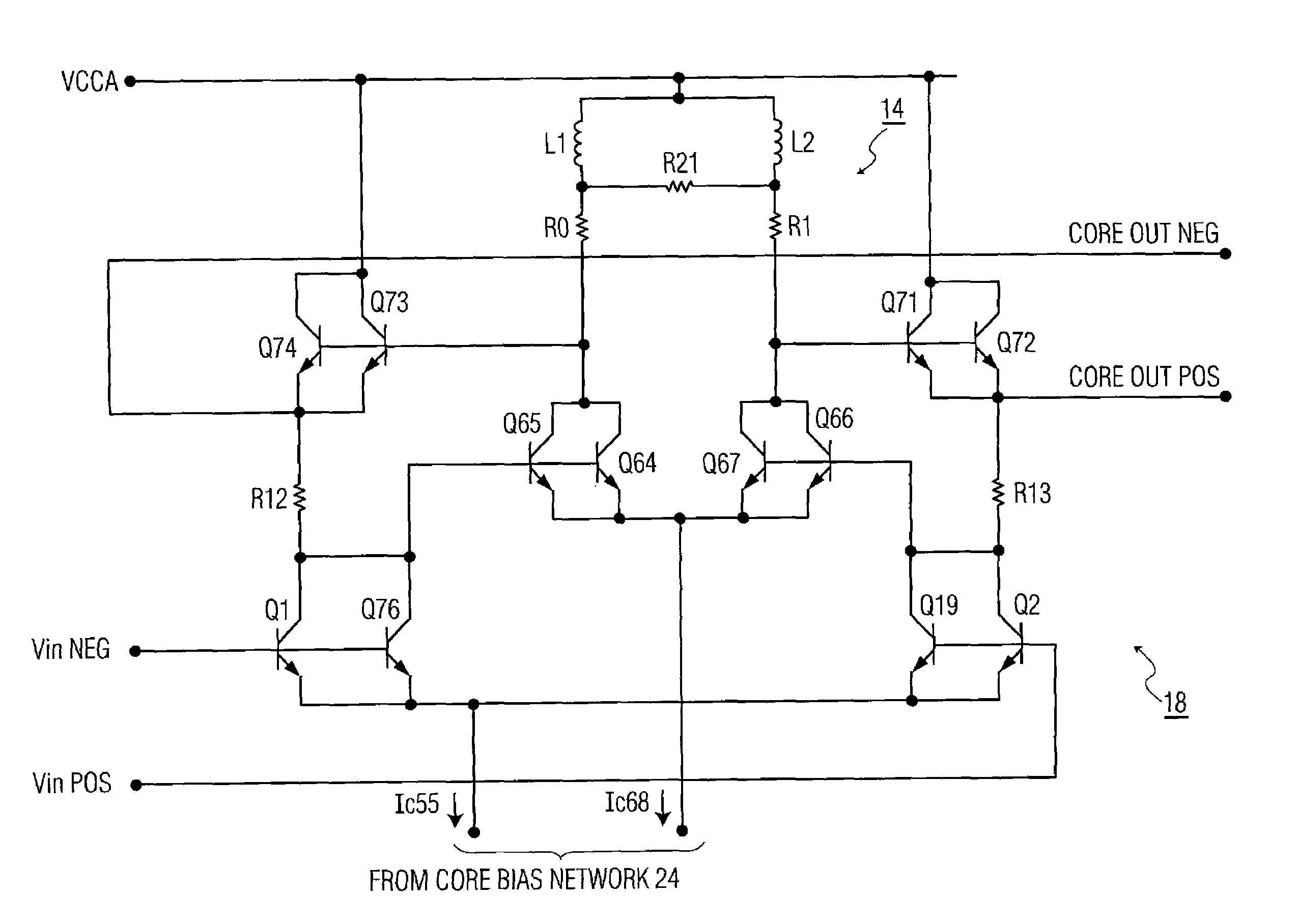 Ultra wide band, differential input/output, high frequency active splitter in an integrated circuit