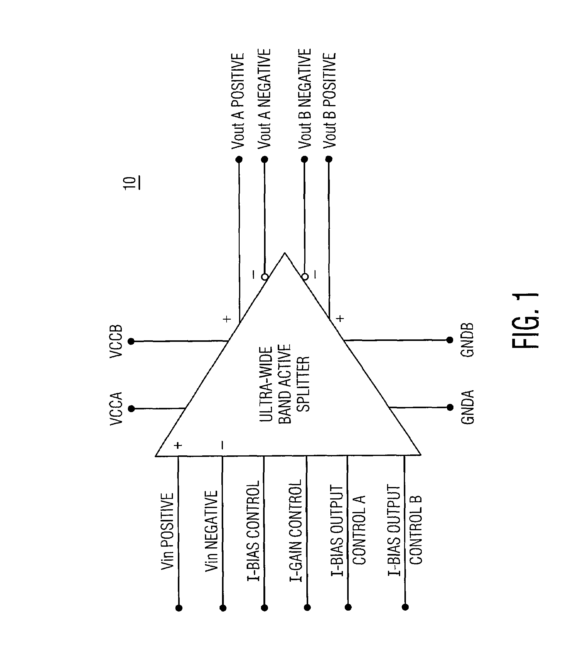 Ultra wide band, differential input/output, high frequency active splitter in an integrated circuit