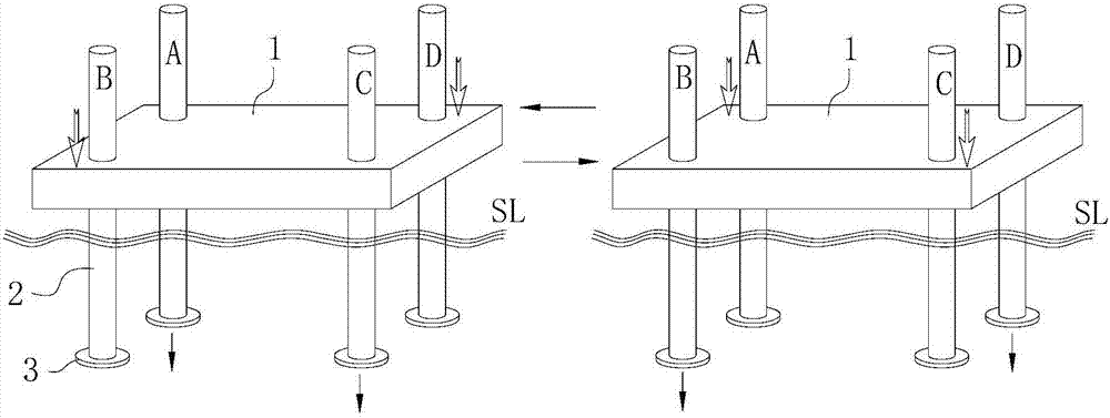 Pile prepressing method of four-pile-leg self-elevating platform