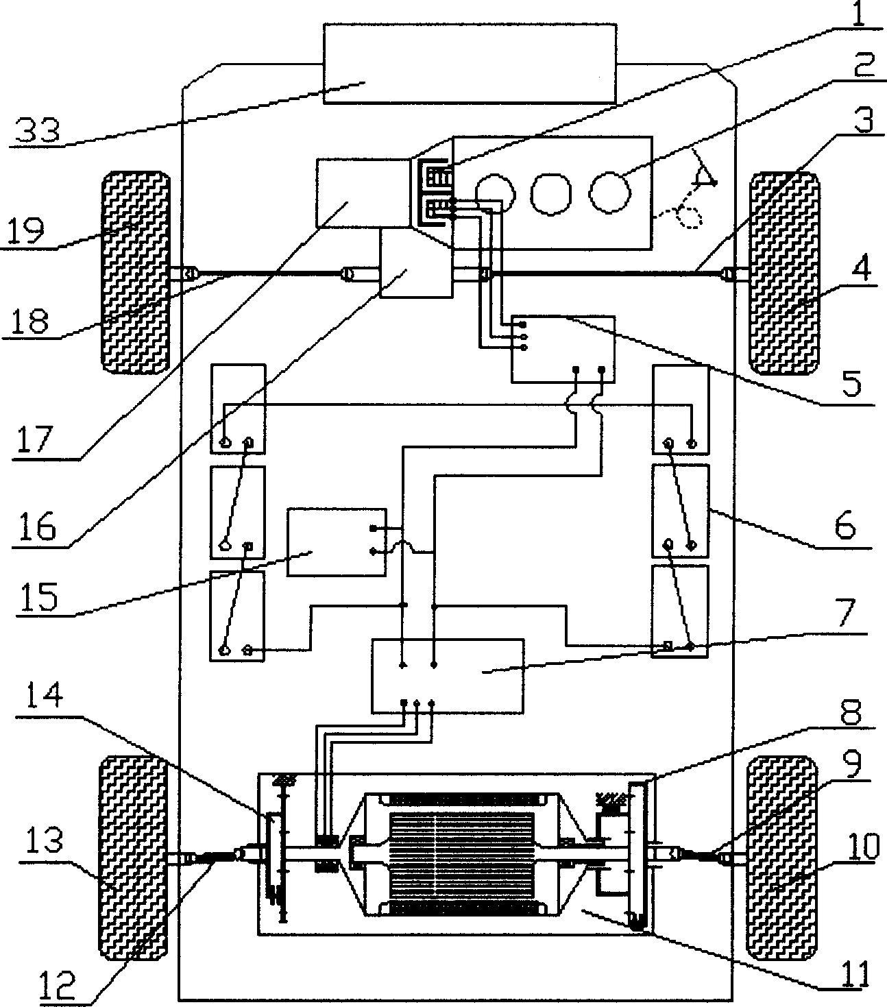 Multiple axle driving system for oil-electricity mixed power automobile