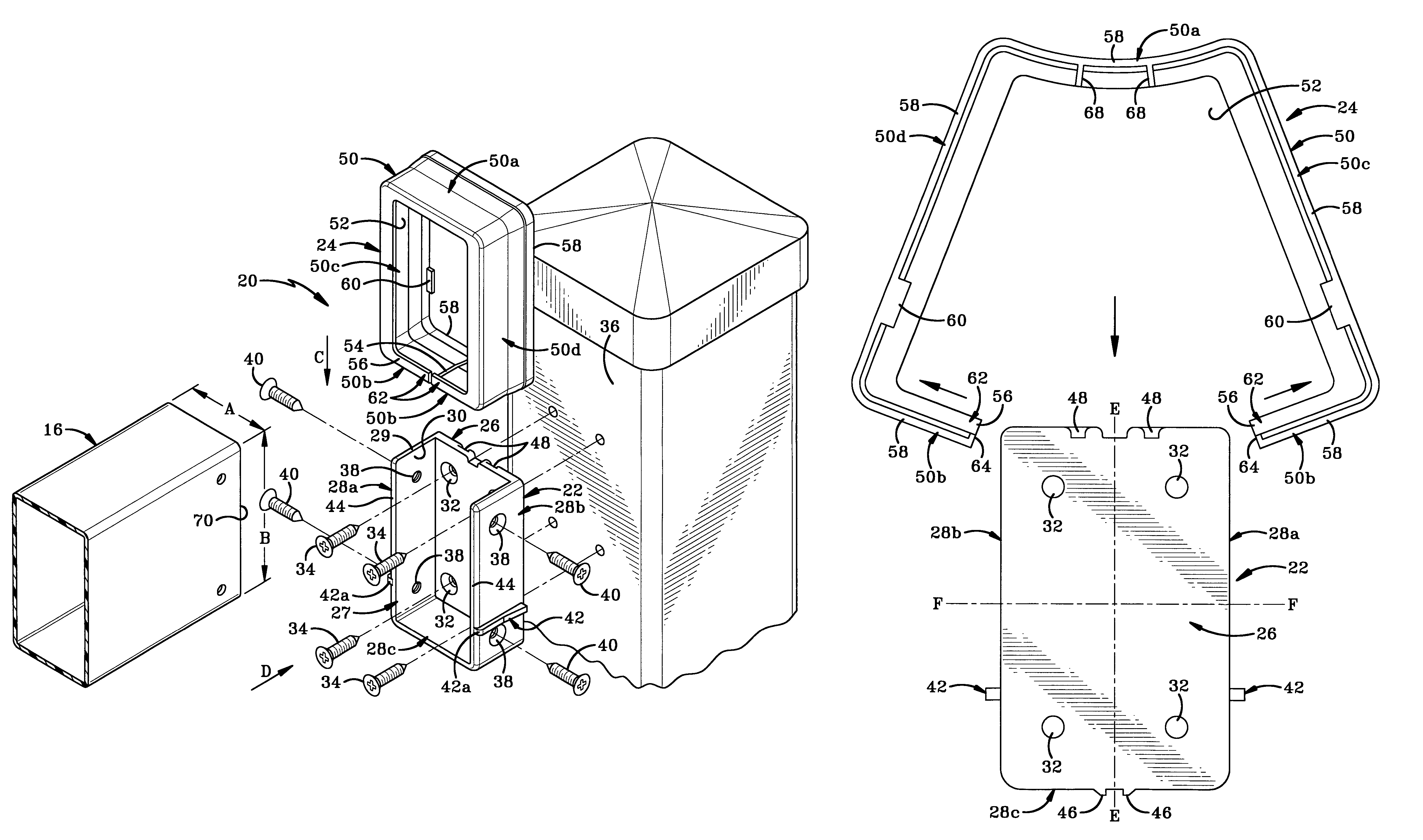 Mounting bracket and snap-on cover assembly for use therewith