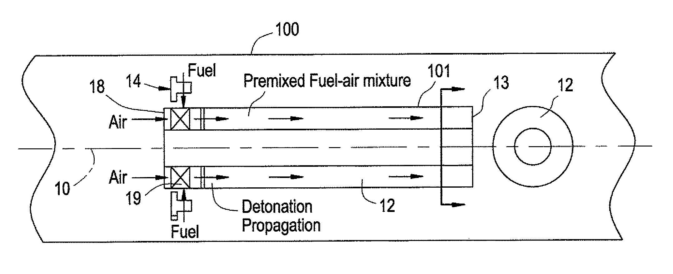 Dual mode combustion operation of a pulse detonation combustor in a hybrid engine