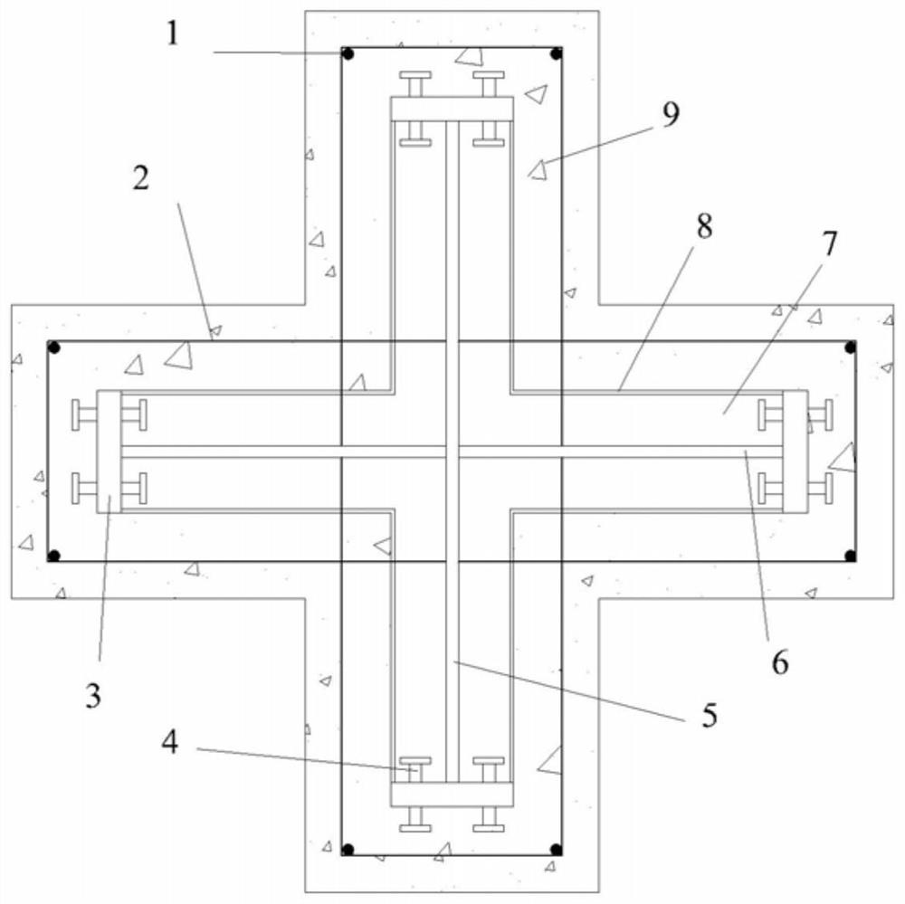 Partially prefabricated high-strength steel reinforced concrete cross-shaped column