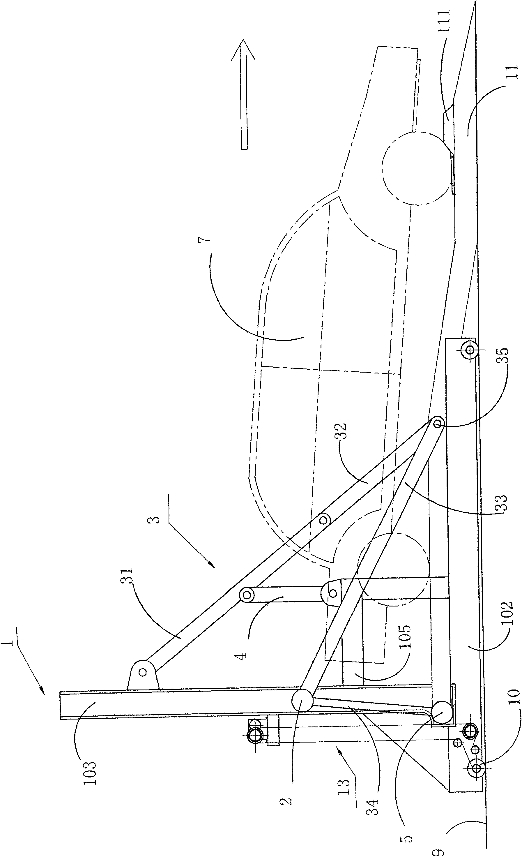 Cantilevered type vehicle carrying board one-position for two-car parking device