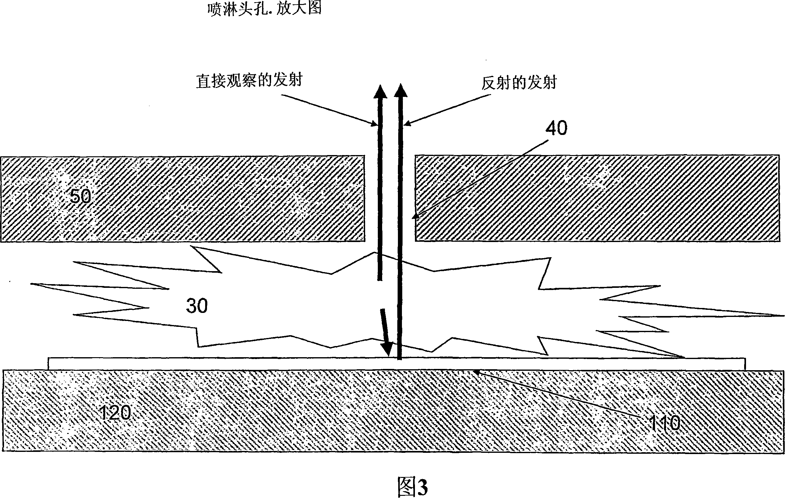 Optical emission interferometry for PECVD using a gas injection hole