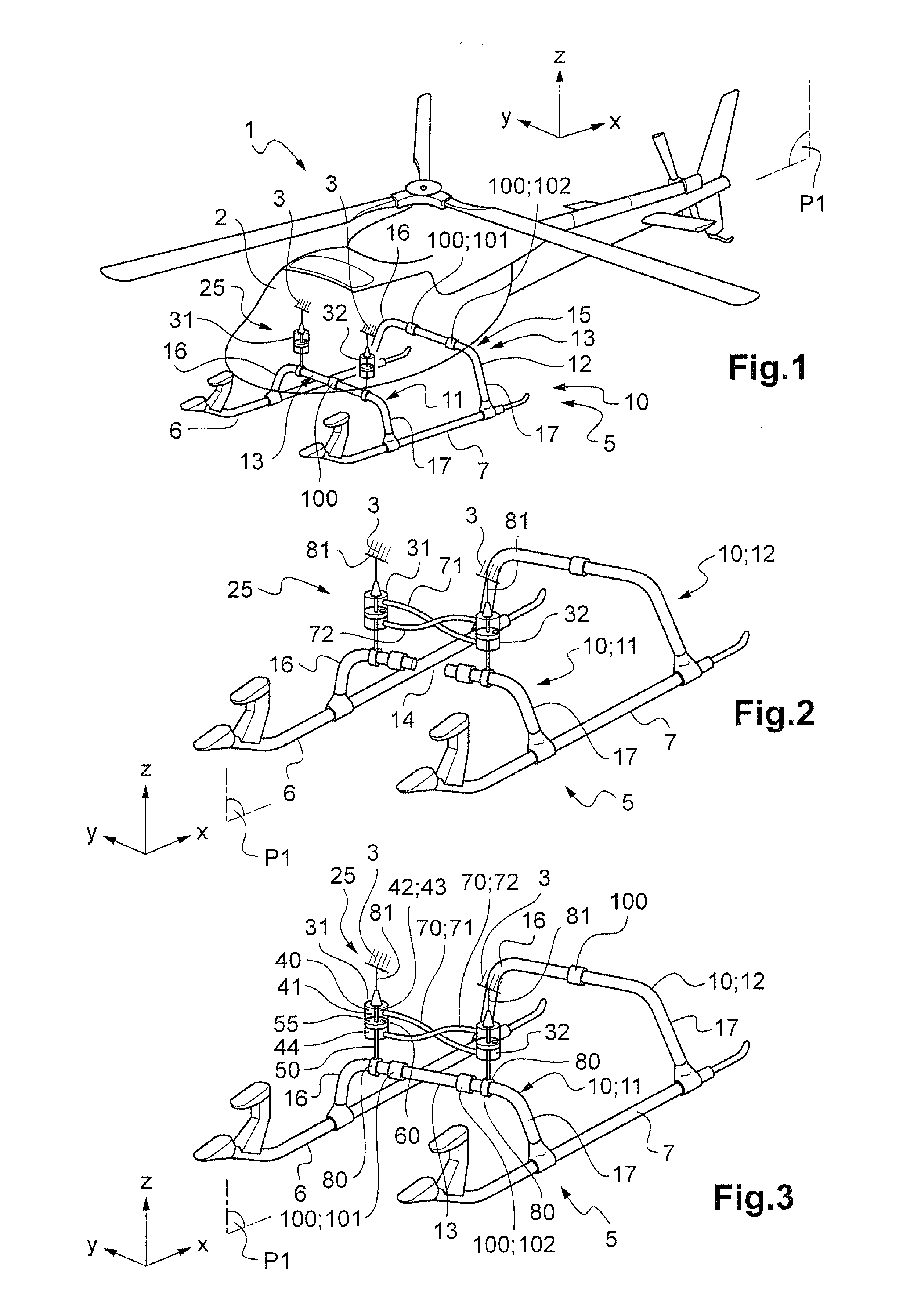 Aircraft and landing gear provided with at least one pair of shock absorbers, and a method performed by said landing gear